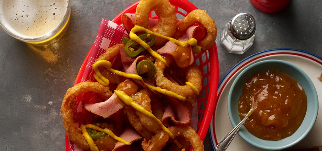 Pastrami Loaded Onion Rings